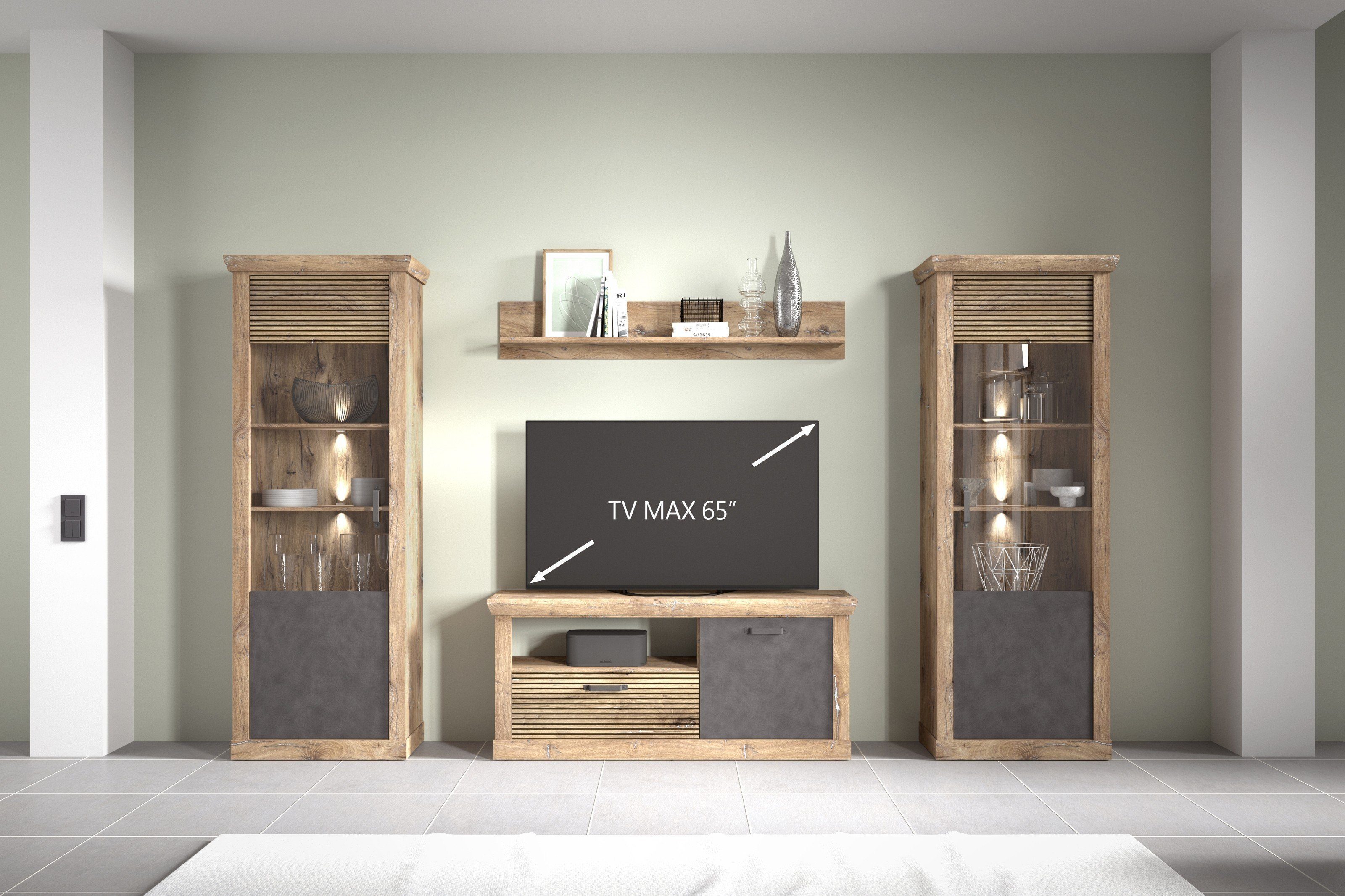 Forestdream Wohnwand 332 x 205,5 x 40 cm (B/H/T), (BxHxT: 332x205,5x40 cm)