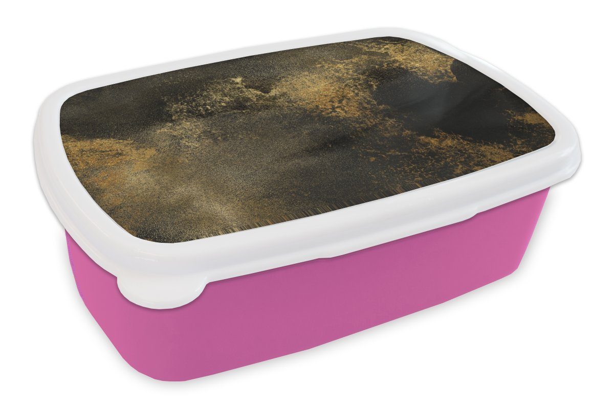 MuchoWow Lunchbox Gold - Abstrakt - Farbe - Schwarz, Kunststoff, (2-tlg), Brotbox für Erwachsene, Brotdose Kinder, Snackbox, Mädchen, Kunststoff rosa | Lunchboxen