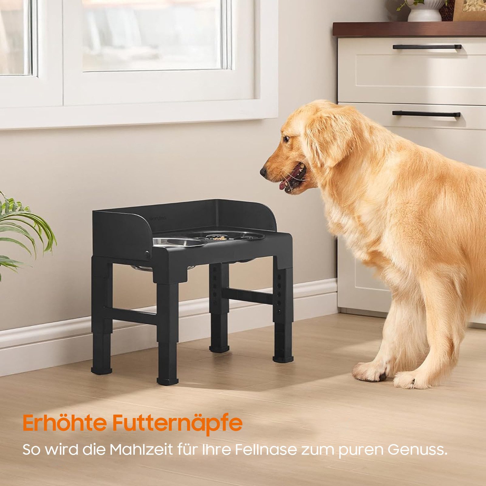 SURFOU Futterstation Hundenapf erhöht, 6-fach höhenverstellbar & neigbar, inkl. 2 Näpfe, Edelstahl Napf + Anti Schling Napf,rutschfeste Futterstation für Hunde