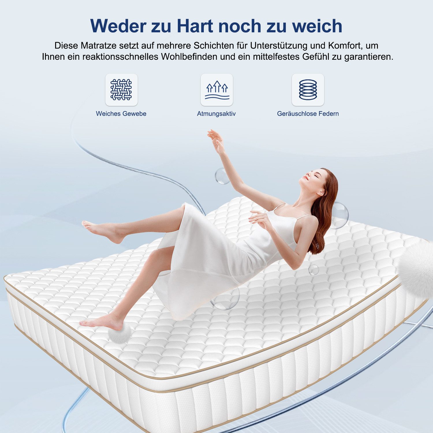 Taschenfederkernmatratze Matratze, 7 Zone Federkernmatratze Matratzen mit Spannbettlaken, Lexzurn, 25 cm hoch, (Atmungsaktiv, Rückenentlastung, Orthopädisch, Matratze 90x200 cm oder 140x200 cm), Taschenfederkernmatratze