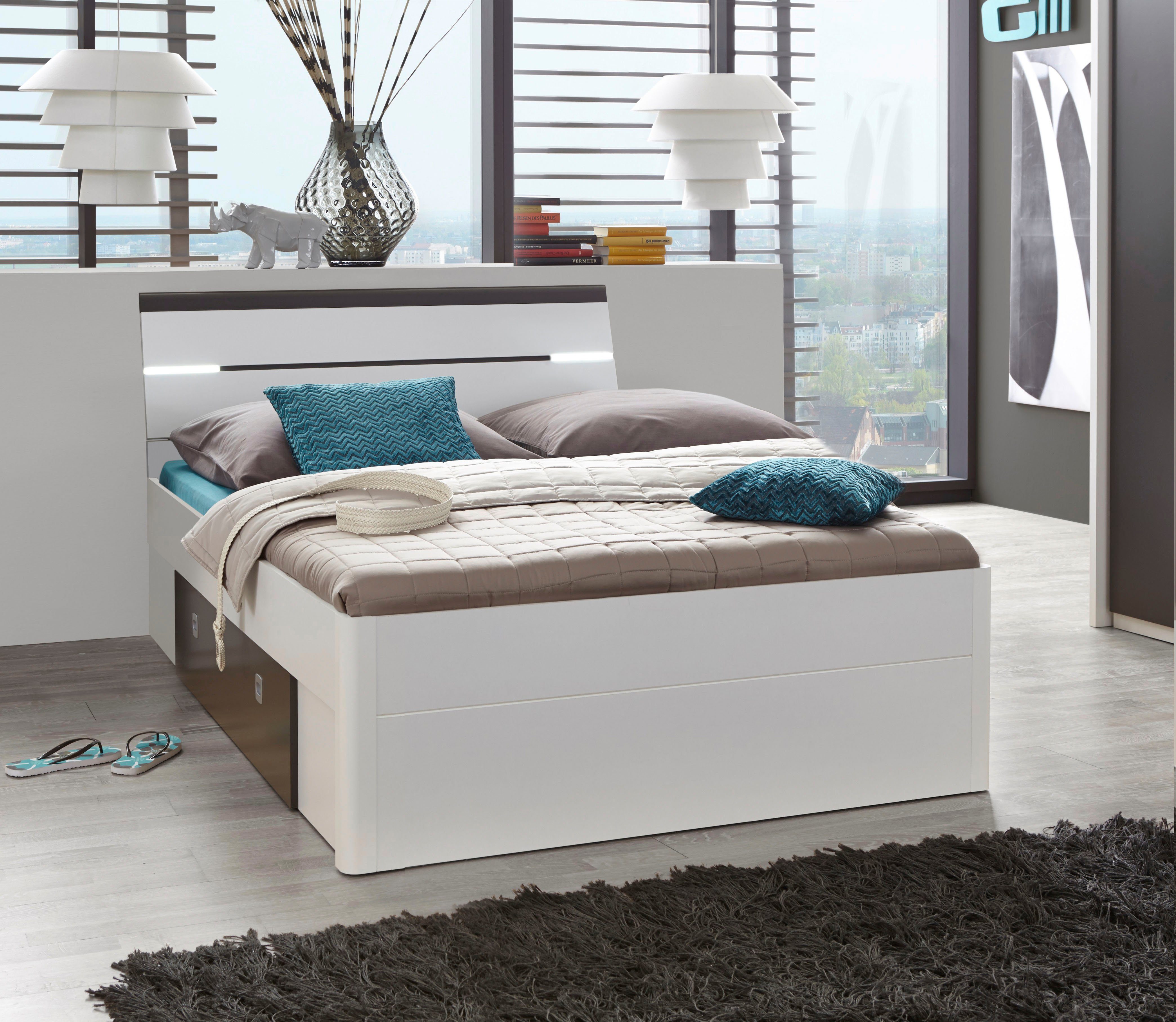 Schlafkontor Stauraumbett Mars, inklusive 2 Schubkästen und LED-Beleuchtung