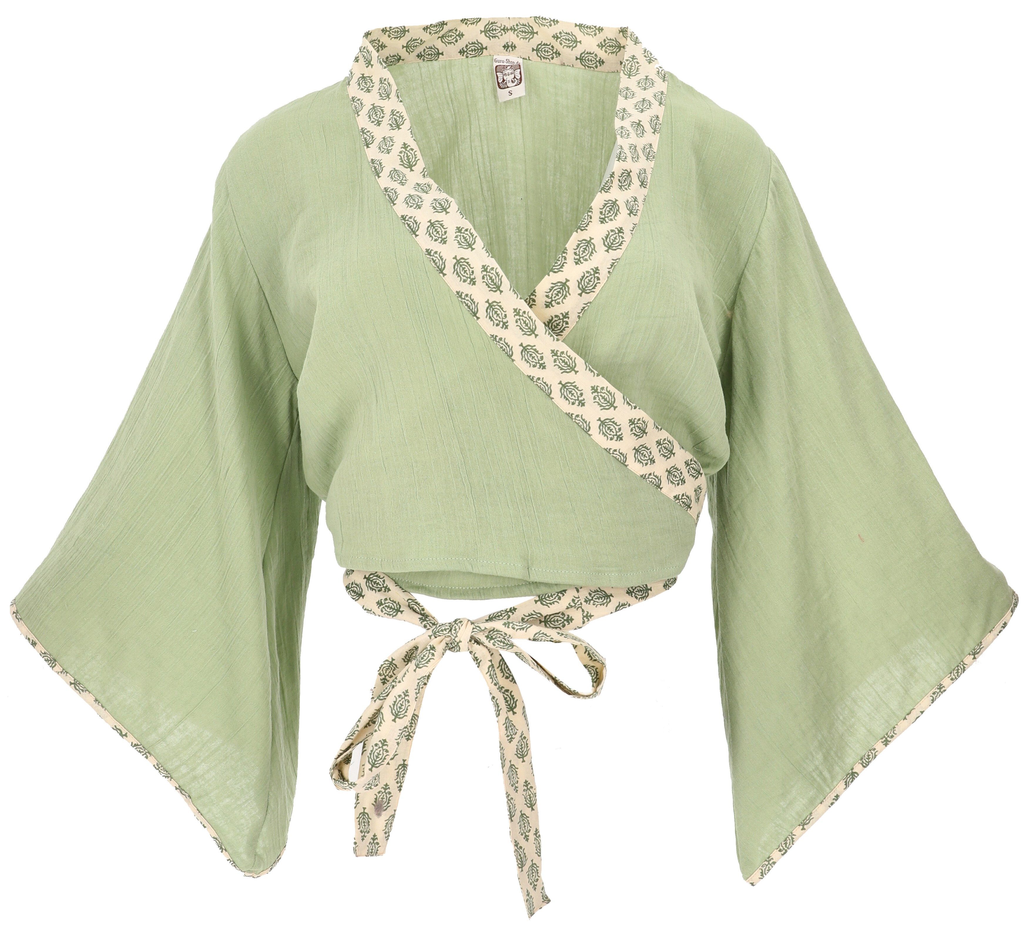 Guru-Shop Longbluse Kurztop, Boho Blusentop, Musselin Wickeltop,.. alternative Bekleidung