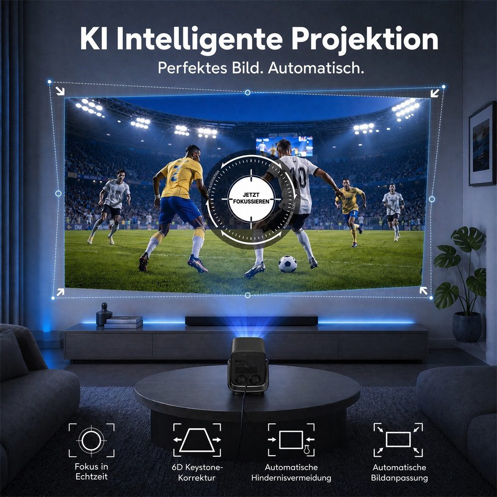 XGODY N7 Beamer 4K Mit Netflix Zertifizierung AutoFokus Heimkino 1080P LCD-Beamer (1000 lm, 2500:1, 3840 x 2160(1000 ANSI) px, WiFi Bluetooth Video Projektor für Handy, Heimkino, Kurzdistanz, Decke) schwarz