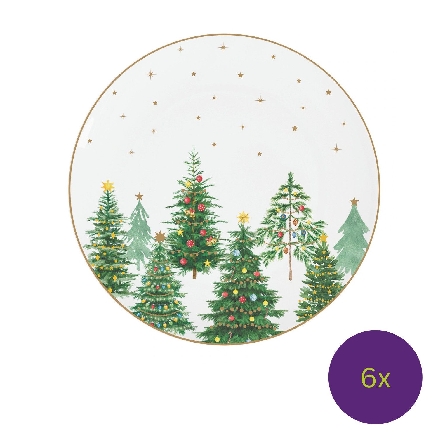 EasyLife Kuchenteller Festive Trees, Höhe: 1cm, Farbe: Weiß, Motiv: Tannenbäume
