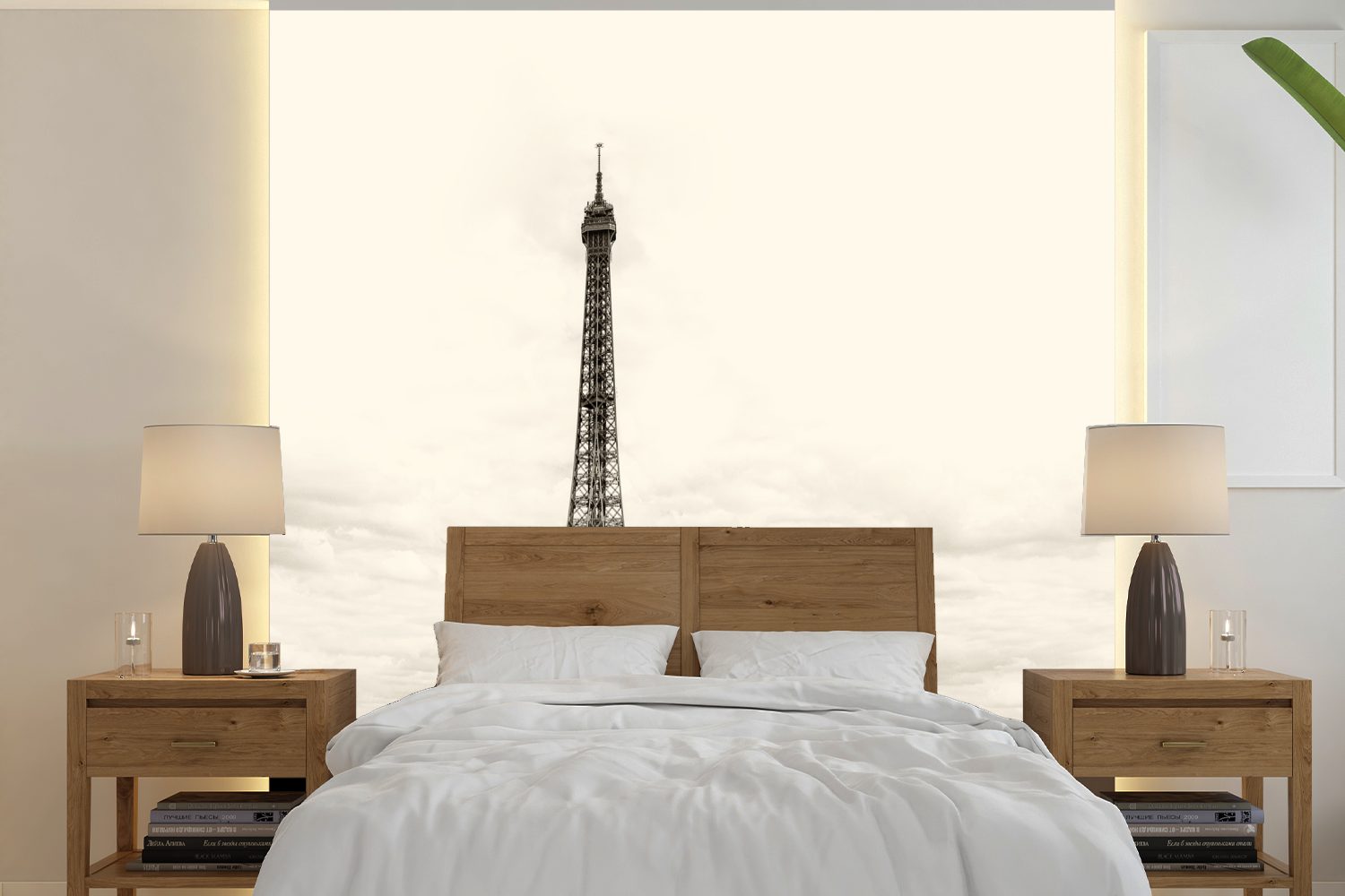 MuchoWow Fototapete Der Eiffelturm unter den Wolken, Matt, bedruckt, (5 St), Vinyl Tapete für Wohnzimmer oder Schlafzimmer, Wandtapete