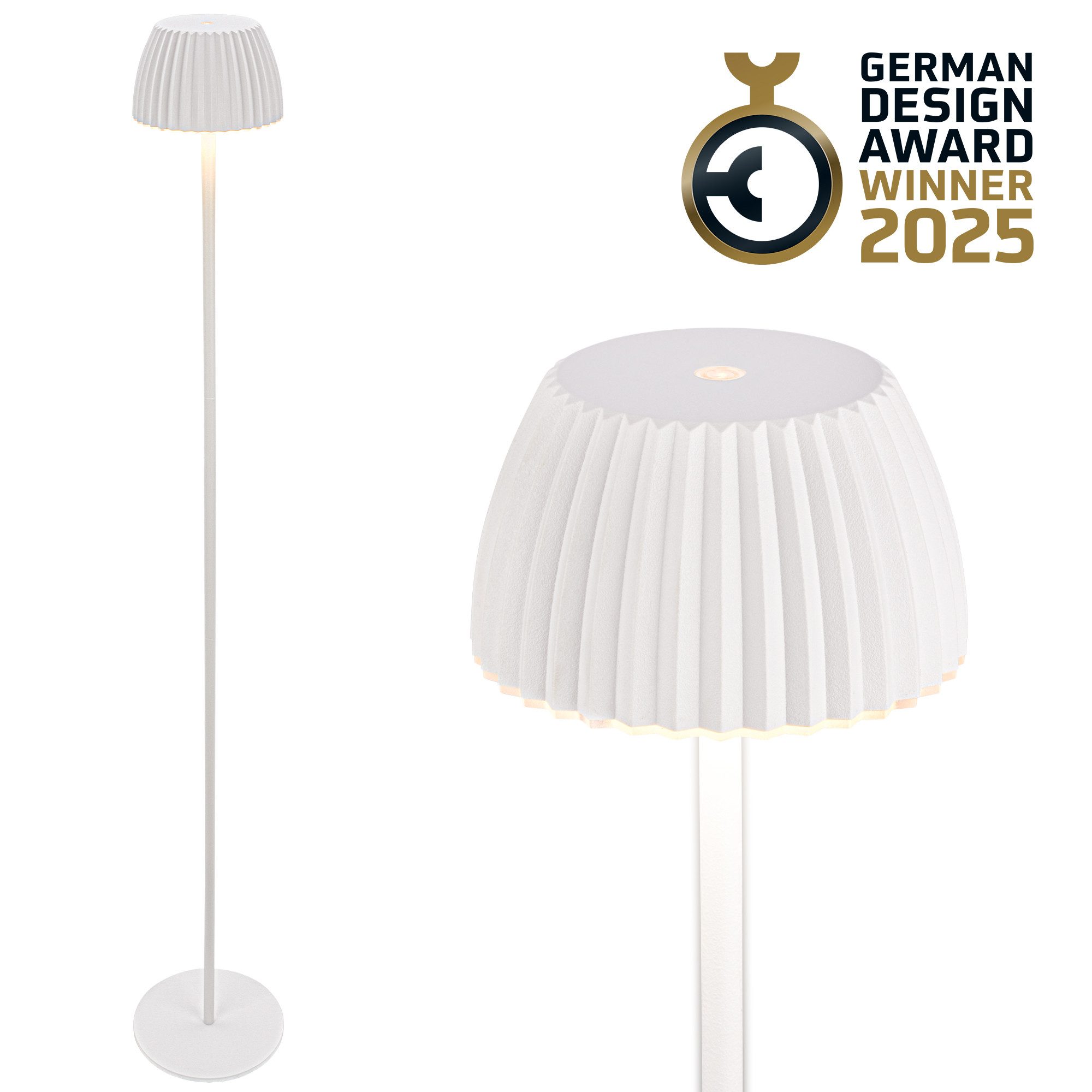 Briloner Leuchten LED Stehlampe Riffle Stehleuchte kabellos Akku dimmbar Design Award USB-C, LED fest integriert, 2700K - Extra-Warmweiß