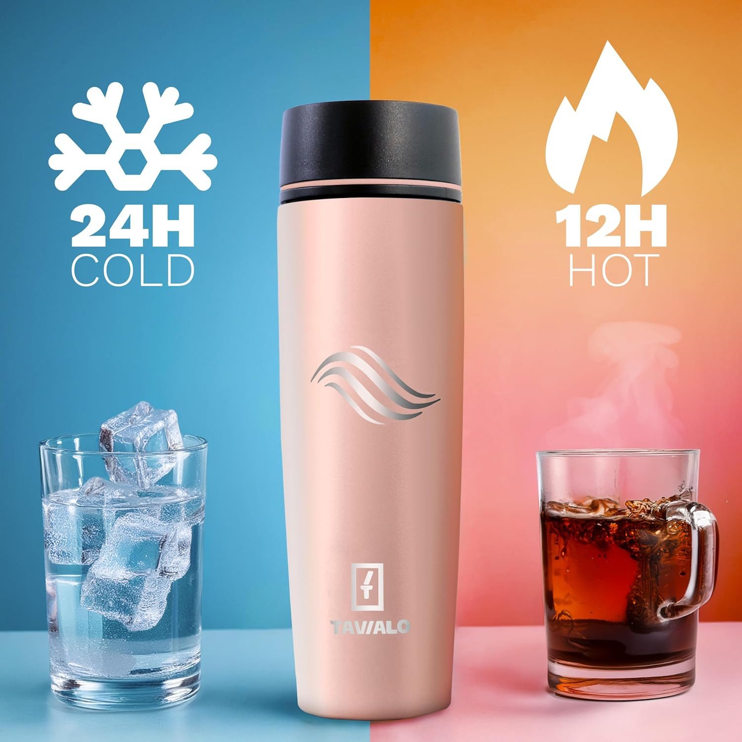 TAVIALO Isolierflasche 460ml puderrosa matt Inox Edelstahl, Pulverbeschichtung, Kaffeebecher, ideal für Reisen, Schule, Camping, Wanderungen, beim Sport – Bild 4 von 5