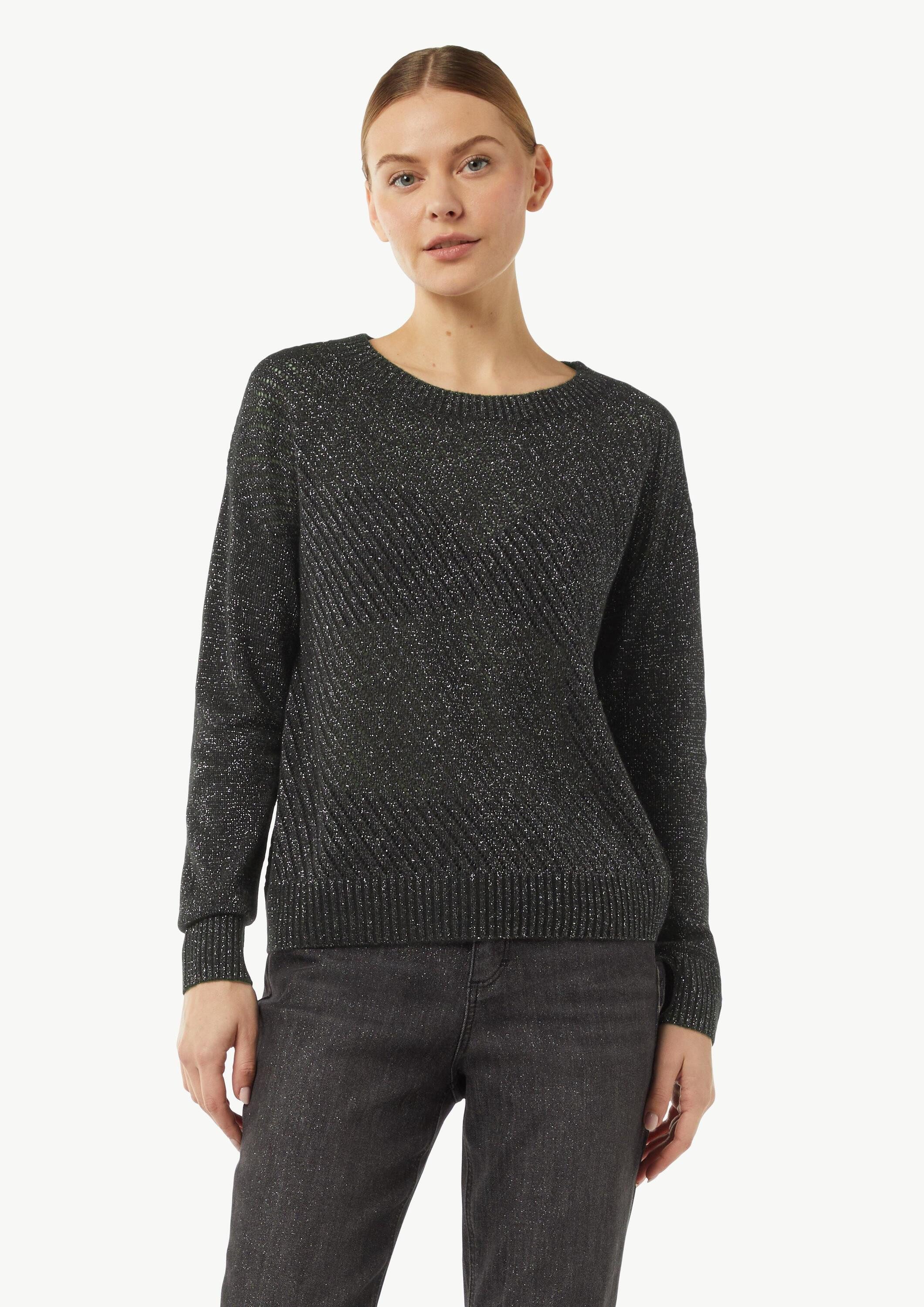 comma Longpullover Strickpullover Strickpullover mit Ajourmuster mit Glitze günstig online kaufen