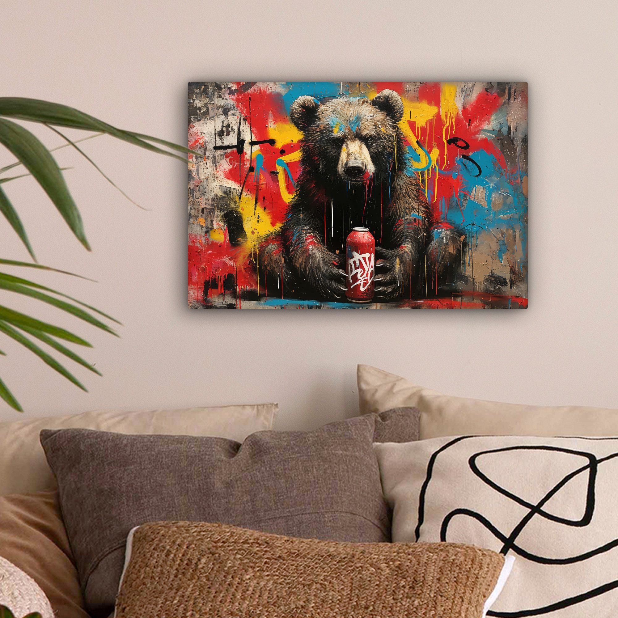 OneMillionCanvasses® Leinwandbild Graffiti - Bär - Tier - Wand - Straßenkun günstig online kaufen