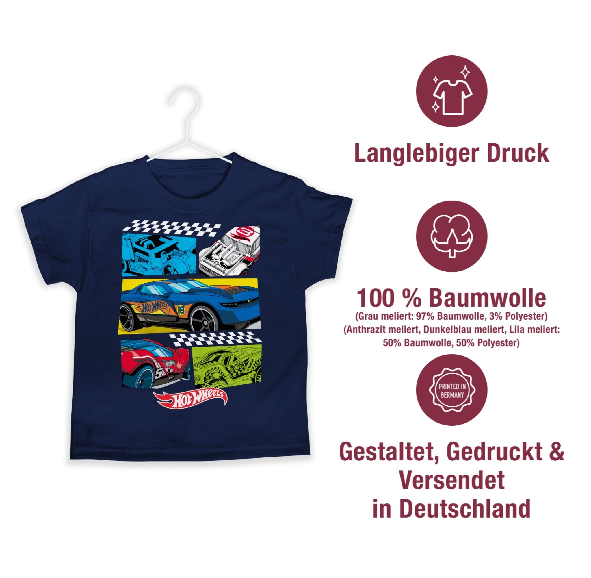 Comic Shirtracer Jungen Hot Rennautos T-Shirt Dunkelblau Wheels 03