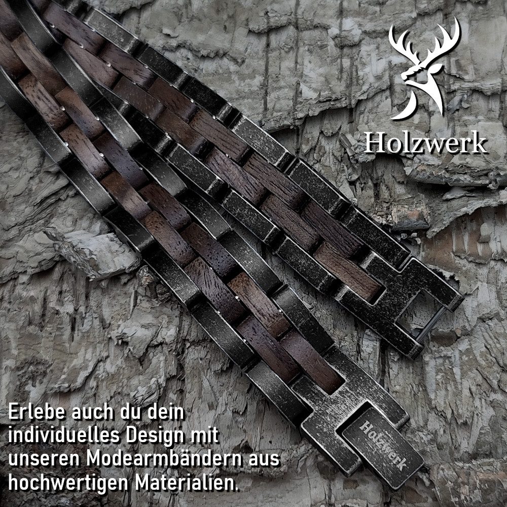 Holzwerk Edelstahlarmband Designer Holz Armband, Armkette Gliederarmband, inklusive Armbandkürzer, Holz Unikate, ideal auch als Geschenk