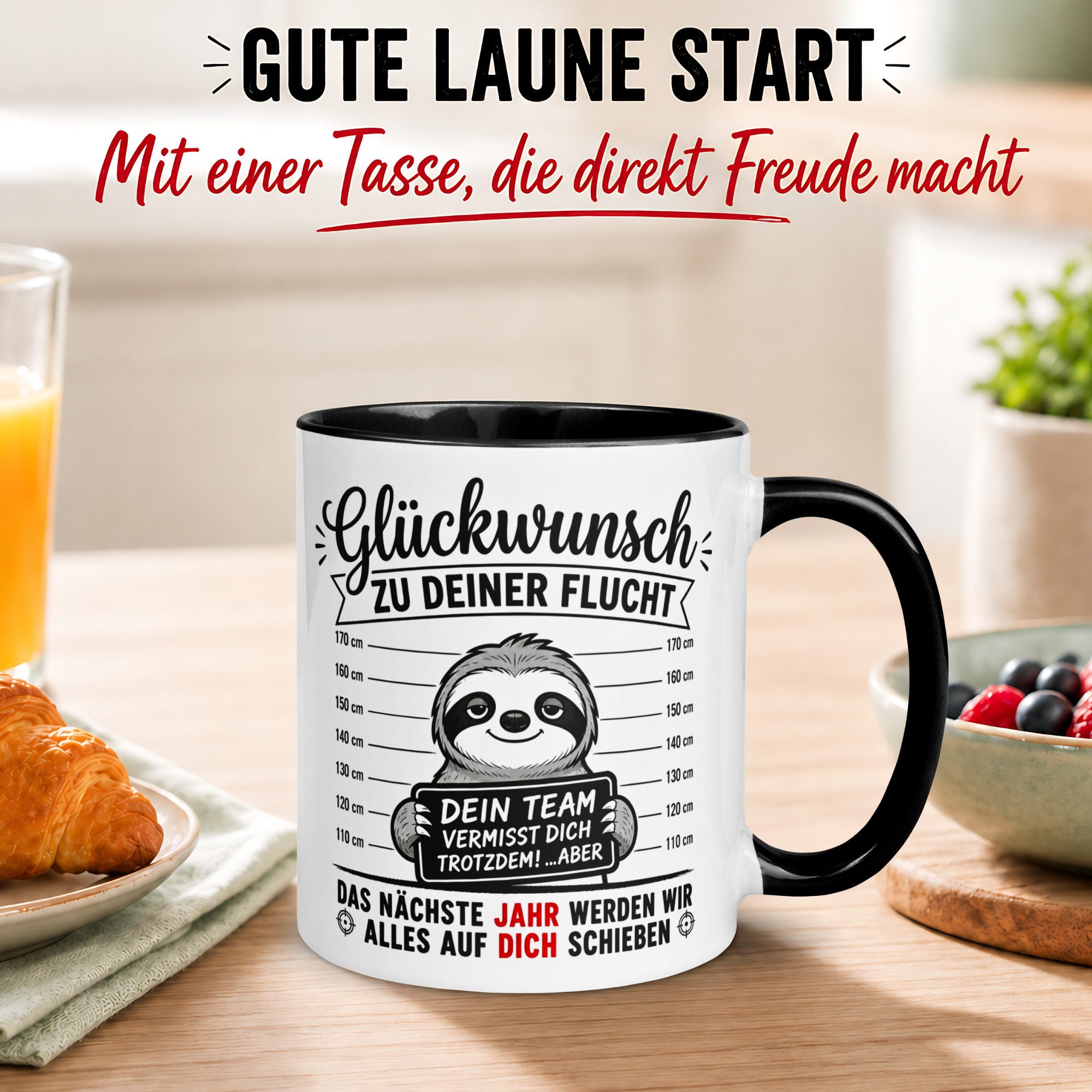 Momentals Tasse Abschied – „Glückwunsch zu deiner Flucht“ – Abschiedsgeschenk Kollegen, Gratis Versand · Links-&Rechtshänder · Spülmaschinenfest