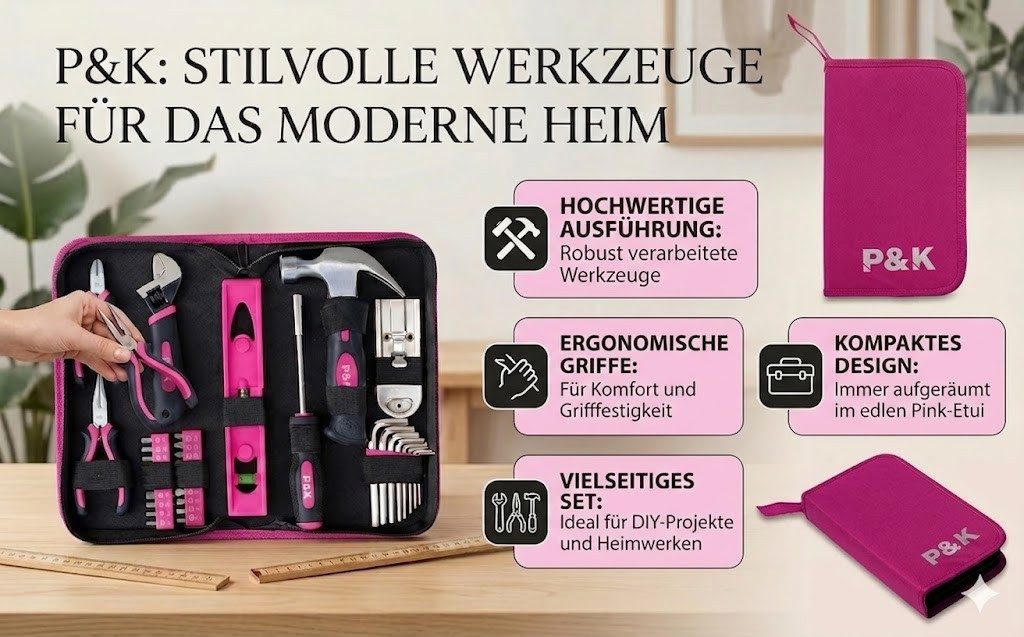 P & K Werkzeugset 35 teiliges pink Werkzeugset Werkzeug in Etui
