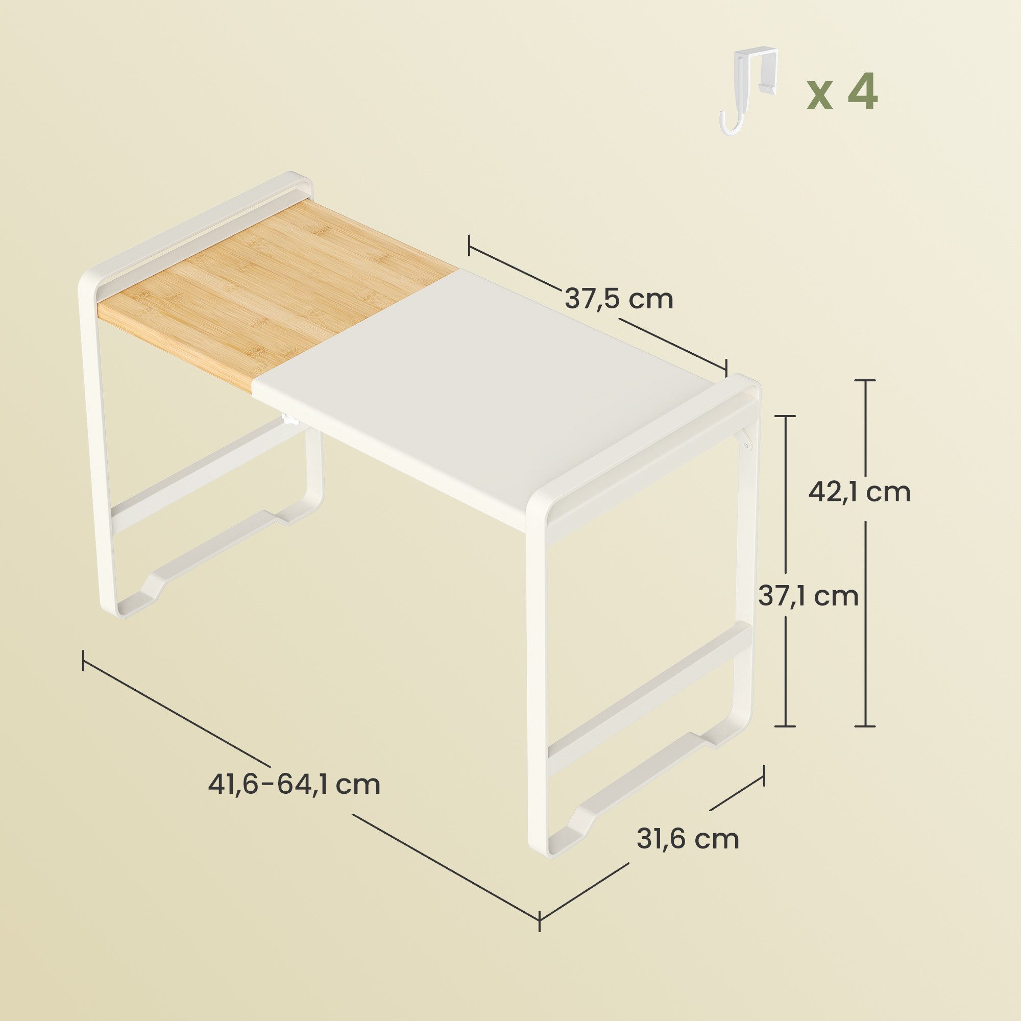 SONGMICS Gewürzregal Erweiterbares Mikrowellen-Regal, Mikrowellenständer, 41,5-64 cm verstellbare Breite, Stahl und Bambus