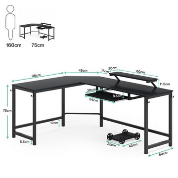 Tribesigns Eckschreibtisch Eckschreibtisch mit Tastaturablage, Monitorständer Regal Gaming Tisch