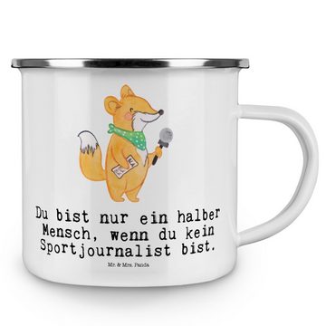 Mr. & Mrs. Panda Becher Sportjournalist Herz - Weiß - Geschenk, Redakteur, Dankeschön, Emaill, Emaille, Ästhetisch & langlebig