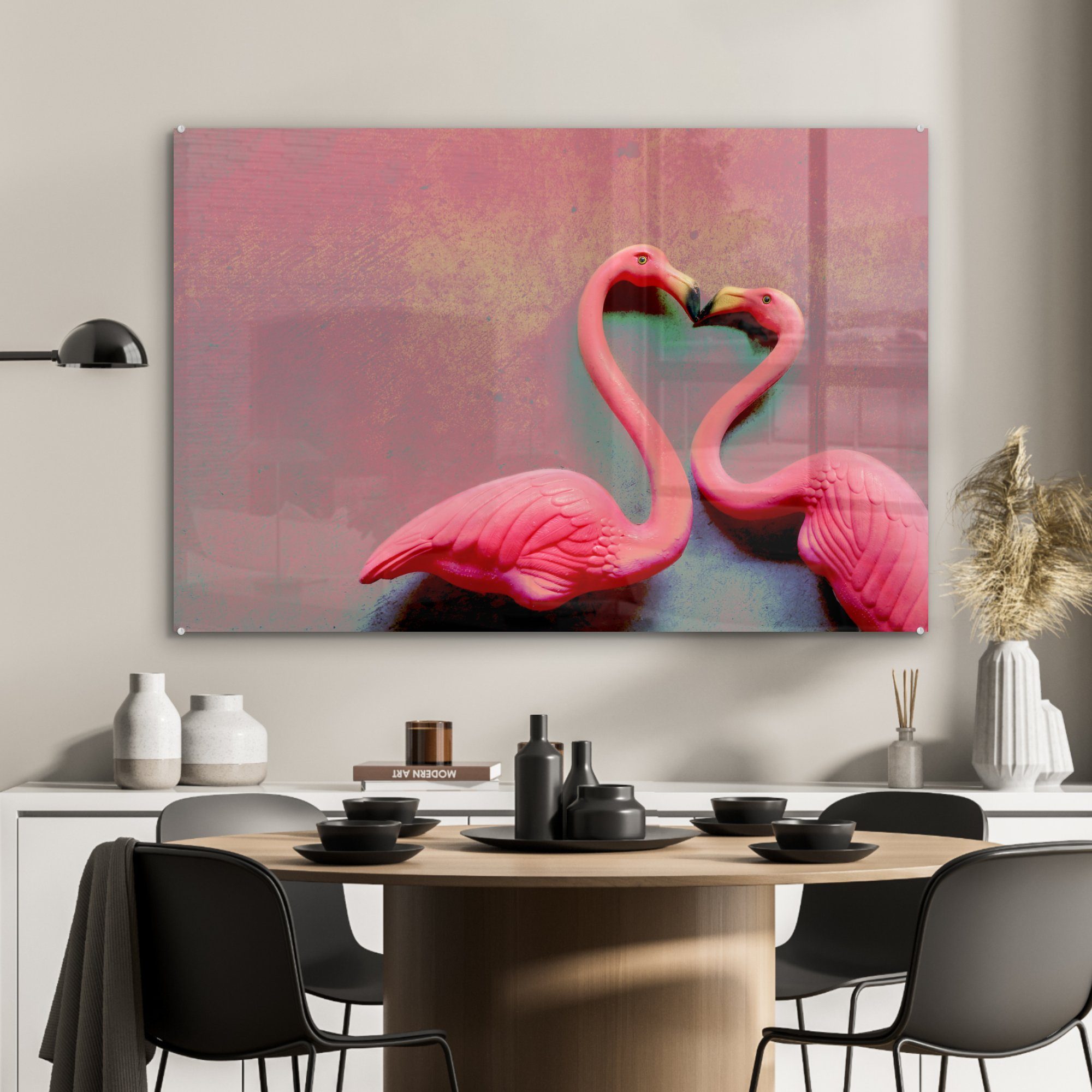 Acrylglasbild (1 MuchoWow & küssen Wohnzimmer St), Acrylglasbilder Schlafzimmer sich, Zwei Flamingos