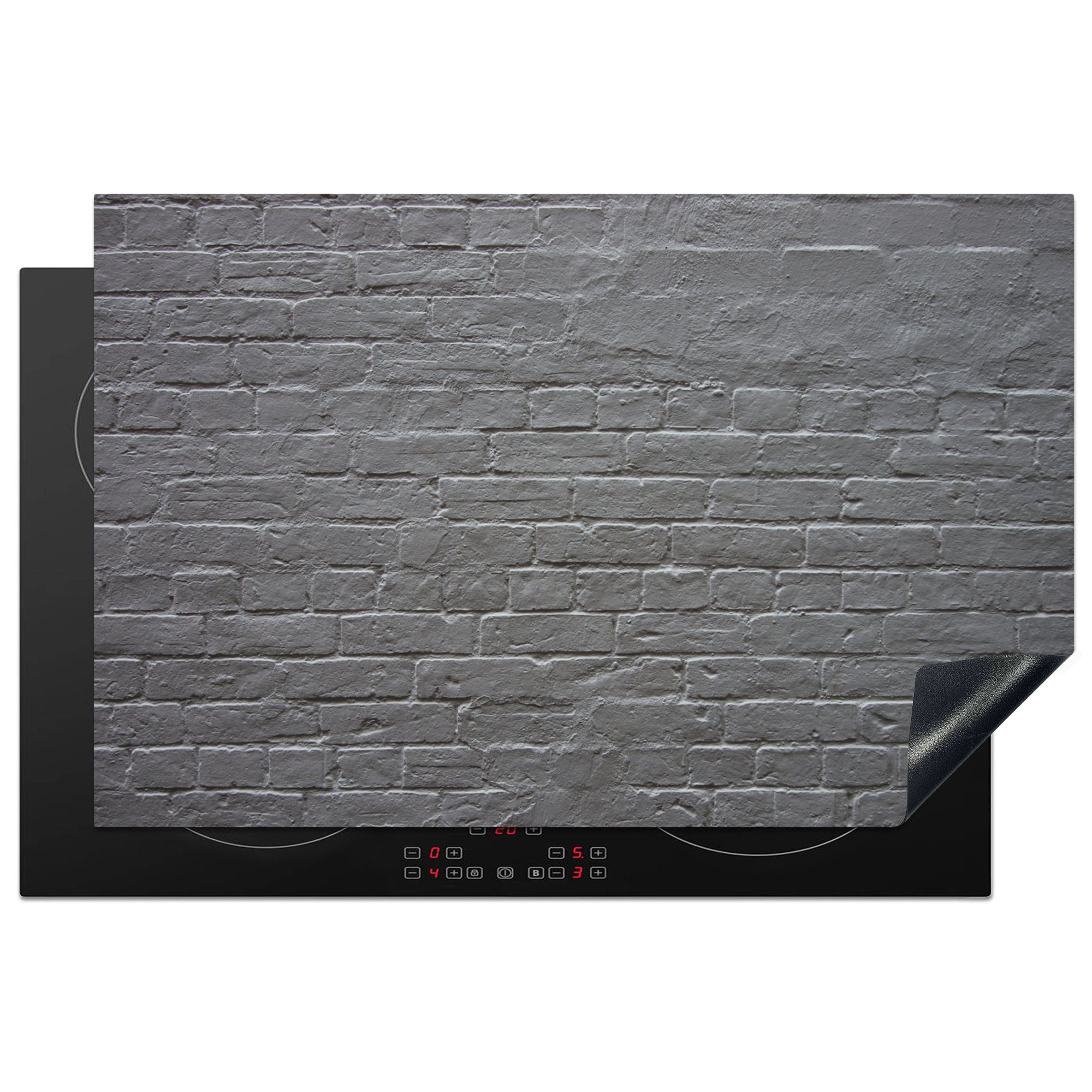 MuchoWow Herdblende-/Abdeckplatte Wand - Schwarz - Weiß, Vinyl, (1 tlg), 81x52 cm, Induktionskochfeld Schutz für die küche, Ceranfeldabdeckung