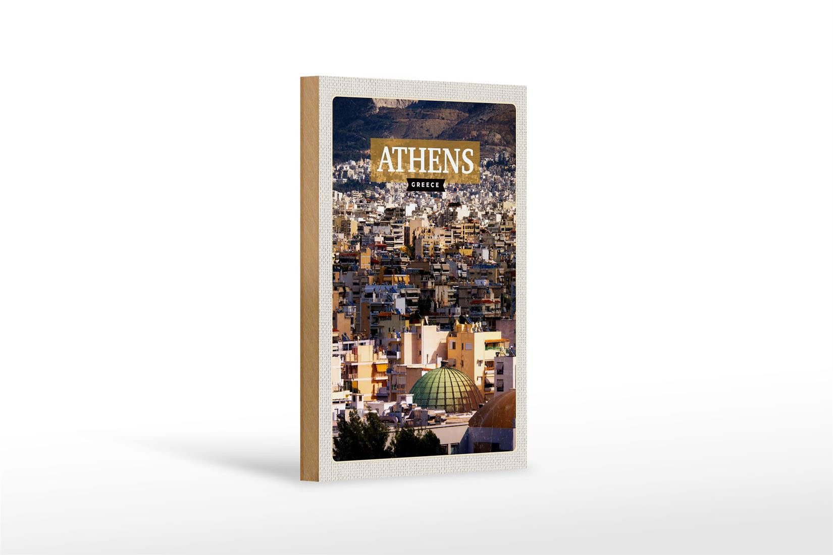 Femer GmbH Holzbild Reise 12x18cm Athens Greece Blick auf die Stadt, (1 St), Glatte Holzfaserplatte (MDF), vorn beschichtet