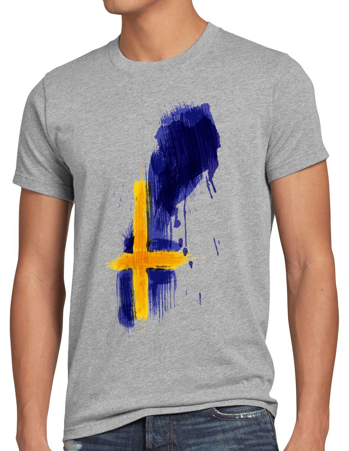 style3 Print-Shirt Herren T-Shirt Flagge Schweden Fußball Sport Sweden WM EM Fahne grau meliert