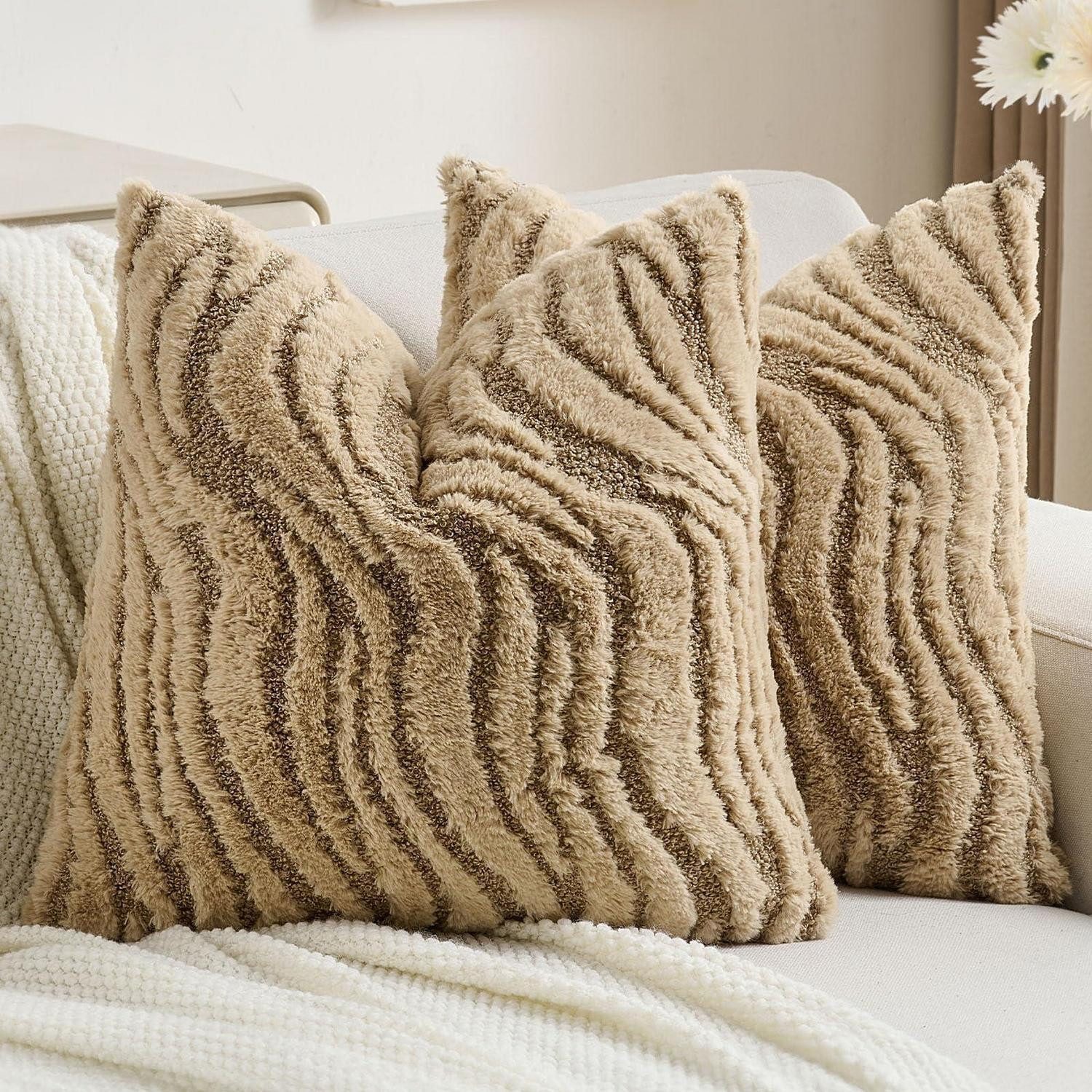 LuxusKollektion Kissenbezug Kissenbezug 2er Set 40x40cm Wellenmuster Hellbraun, (2 Stück)