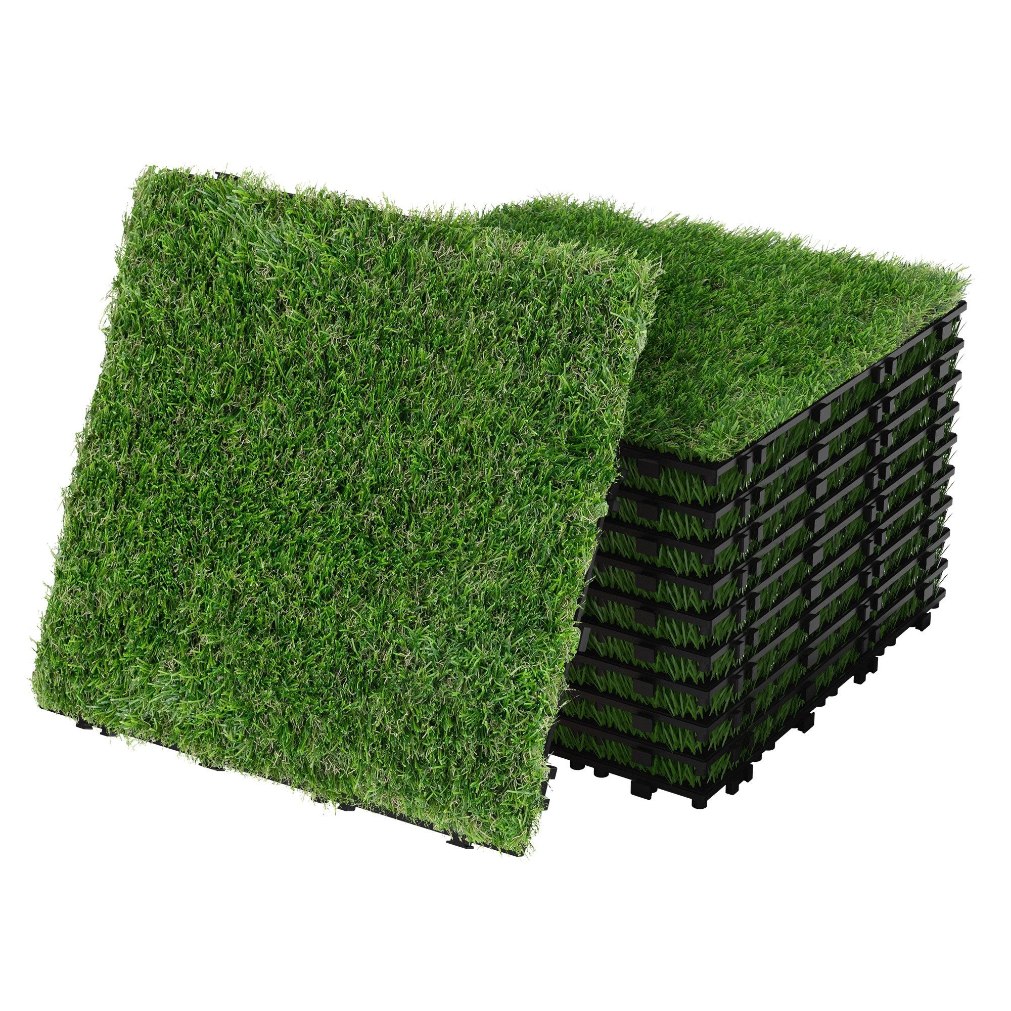ML-DESIGN Kunstrasen Bodenplatte Terrassenfliesen Grün Fliesen mit Drainage und Klicksystem, Quadratisch, Höhe: 35.0 mm, Bodenbelag 3m²/33 Stück Grasfliese Grasmatte Rasenteppich Outdoor