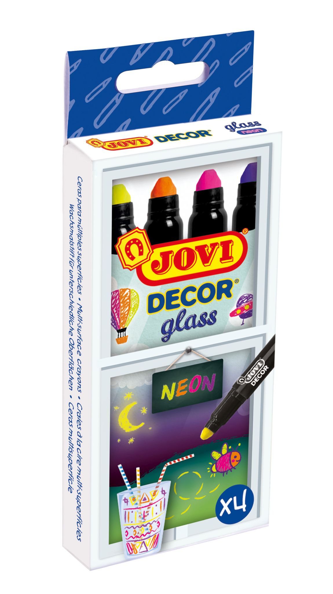 Jovi Wachsmalstift JOVI DECOR glass NEON Wachsmalstifte 4er Schachtel, Neon Farben