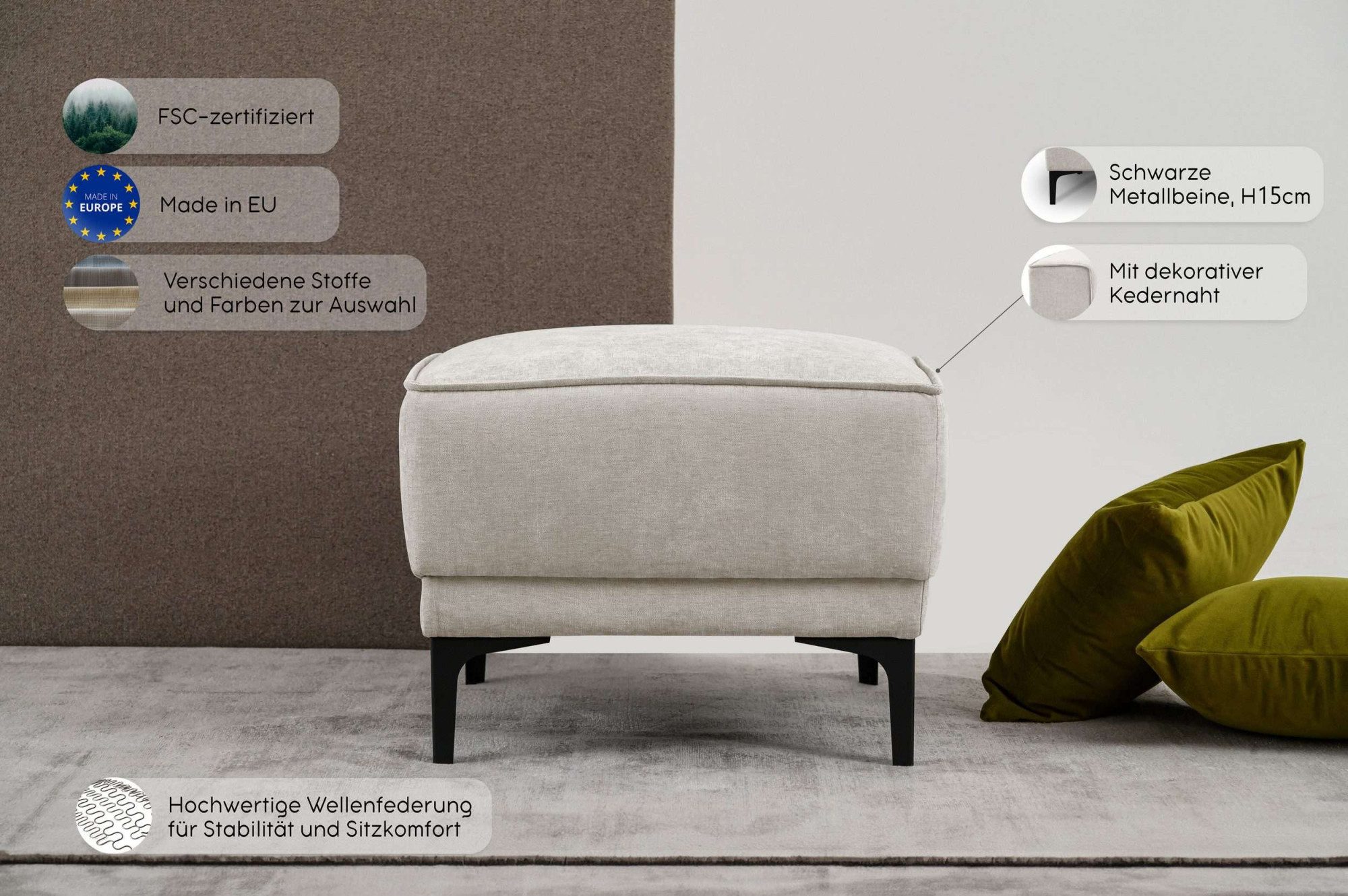 OTTO home Hocker Oland Cord Polsterhocker