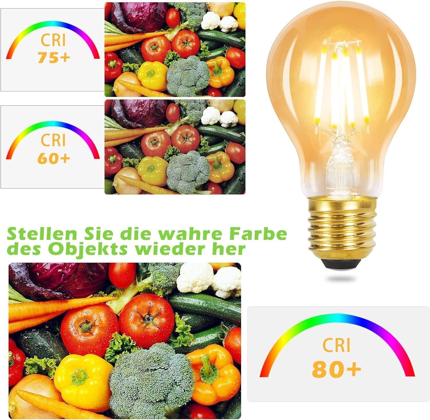 Nettlife LED-Leuchtmittel E27 Vintage A60 Glühbirne 4W 2700K Edison Energiesparlampe, E27, 6 St., Warmweiß, für Haus Hotel Bar Café – Bild 4 von 5