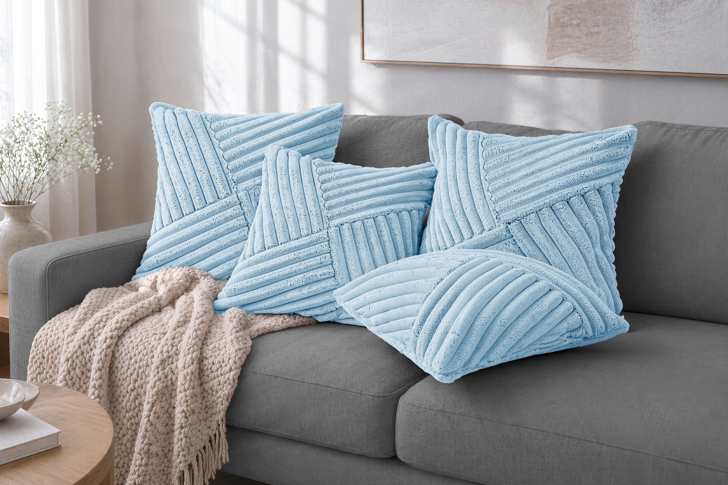 Amilian Dekokissen Sofakissen 4er Set mit Füllung und Bezug, Reißverschluss, formstabil, Reißverschluss, Cord-Optik, formstabil, 50x50 cm