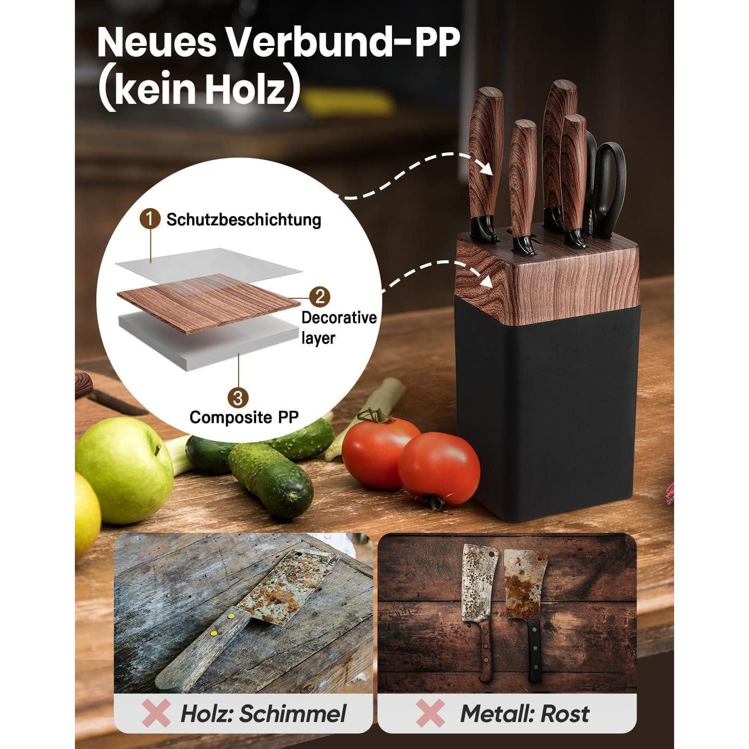 LuxusKollektion Messerblock Messerset Messerblock 7teilig Edelstahl Klingen Deutsche Schwarz