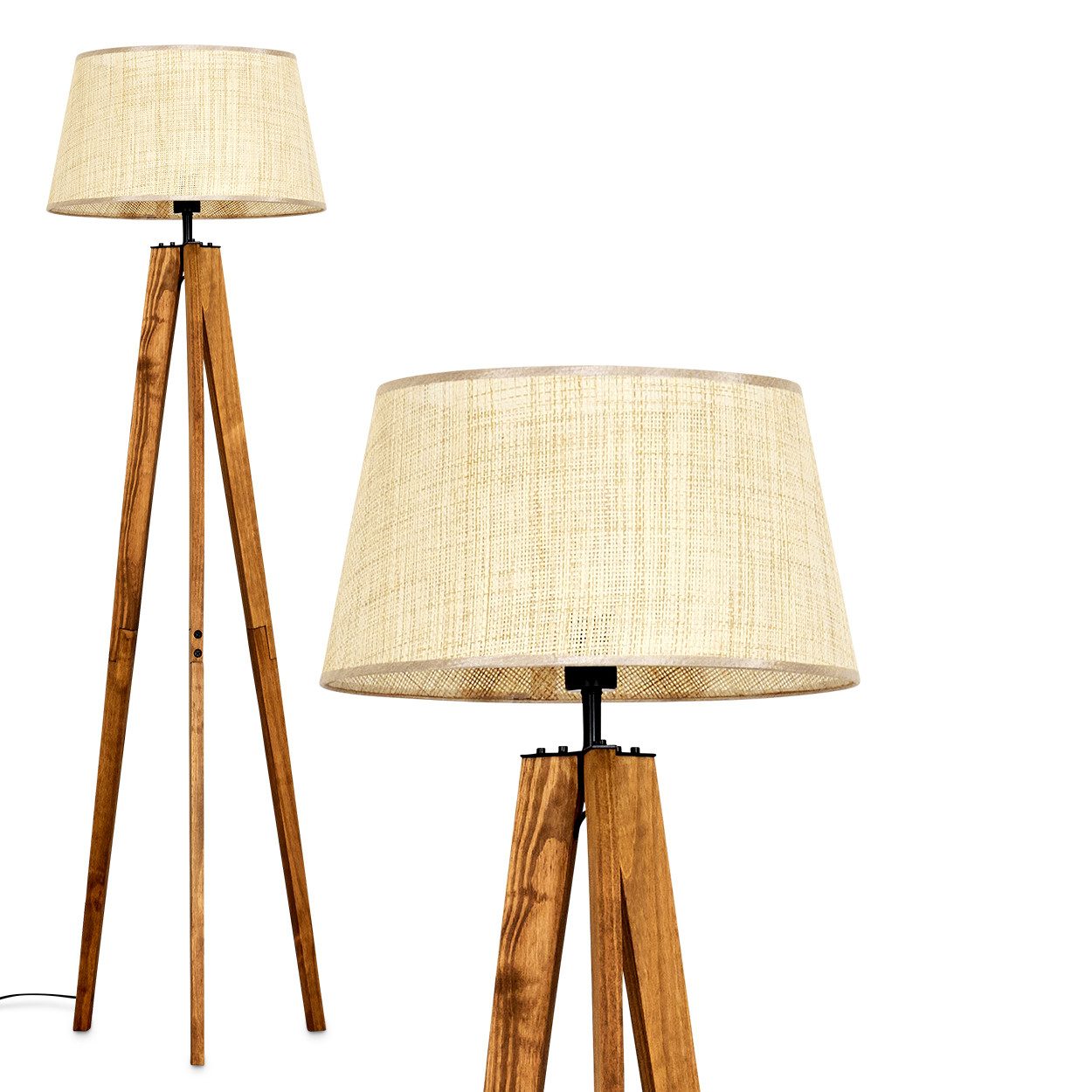 Stehlampe Stehlampe aus Holz/Metall/Papiergeflecht in Natur/Schwarz/Beige