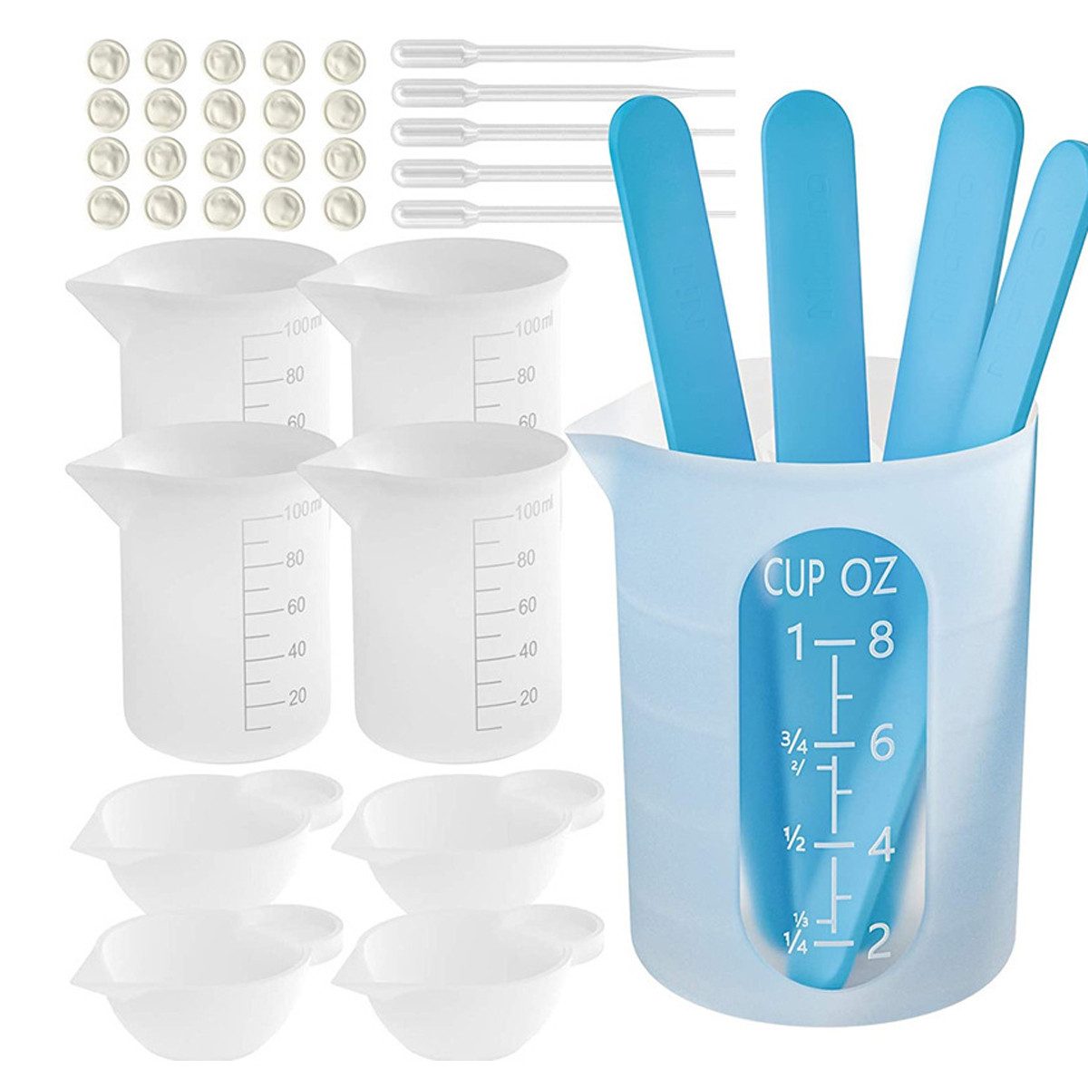 FELIXLEO Messbecher Silikon Messbecher Set 250 ml 100 ml mit Zubehör Epoxidharz, (1-St)