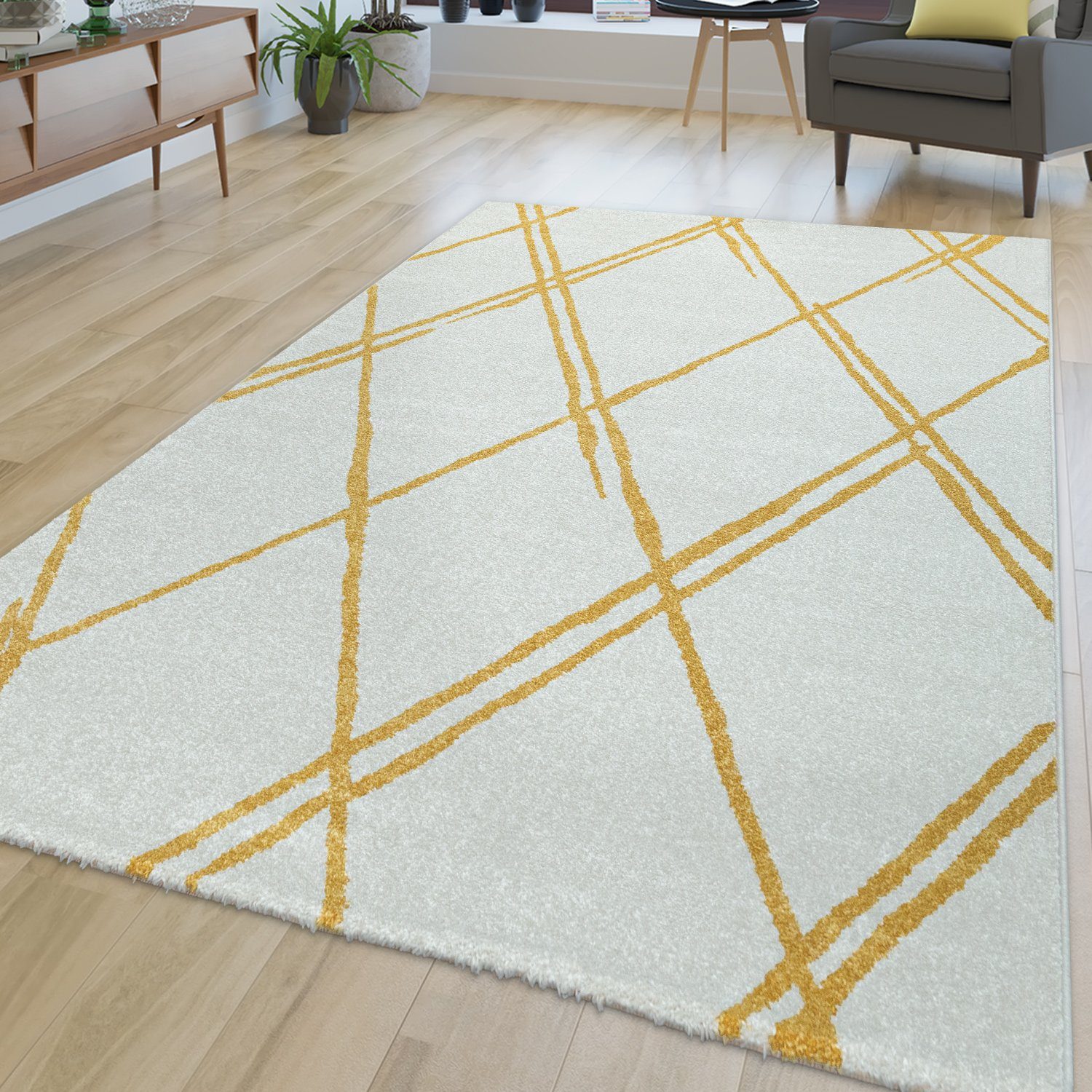 Teppich Wohnzimmer-Teppich Kurzflor Mit Skandi-Design Und Rauten-Muster, TT Home, Läufer, Höhe: 15 mm