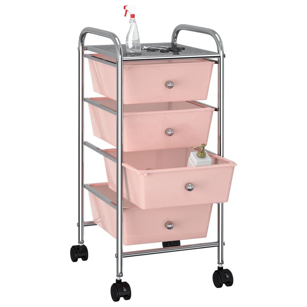 vidaXL Rollwagen Schubladenwagen mit 4 Schubladen Rosa Kunststoff, (1 St)
