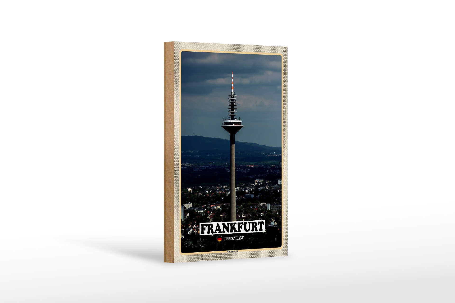 Femer GmbH Holzbild Städte Frankfurt Europaturm Ausblick 18x12 cm, (1 St), Glatte Holzfaserplatte (MDF), vorn beschichtet