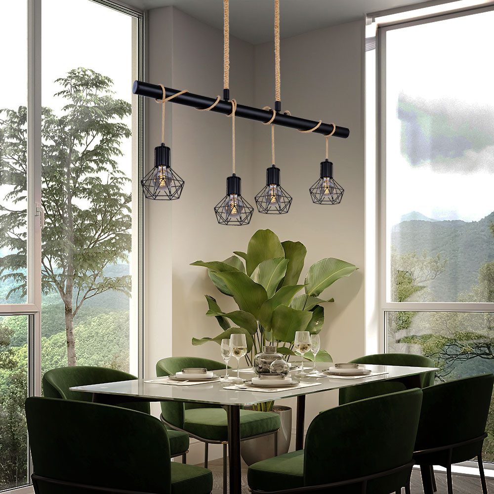 GLOBO LIGHTING Hängeleuchte, Leuchtmittel nicht inklusive, Hängeleuchte Pendelleuchte Deckenleuchte schwarz Hanfseil L 120 cm