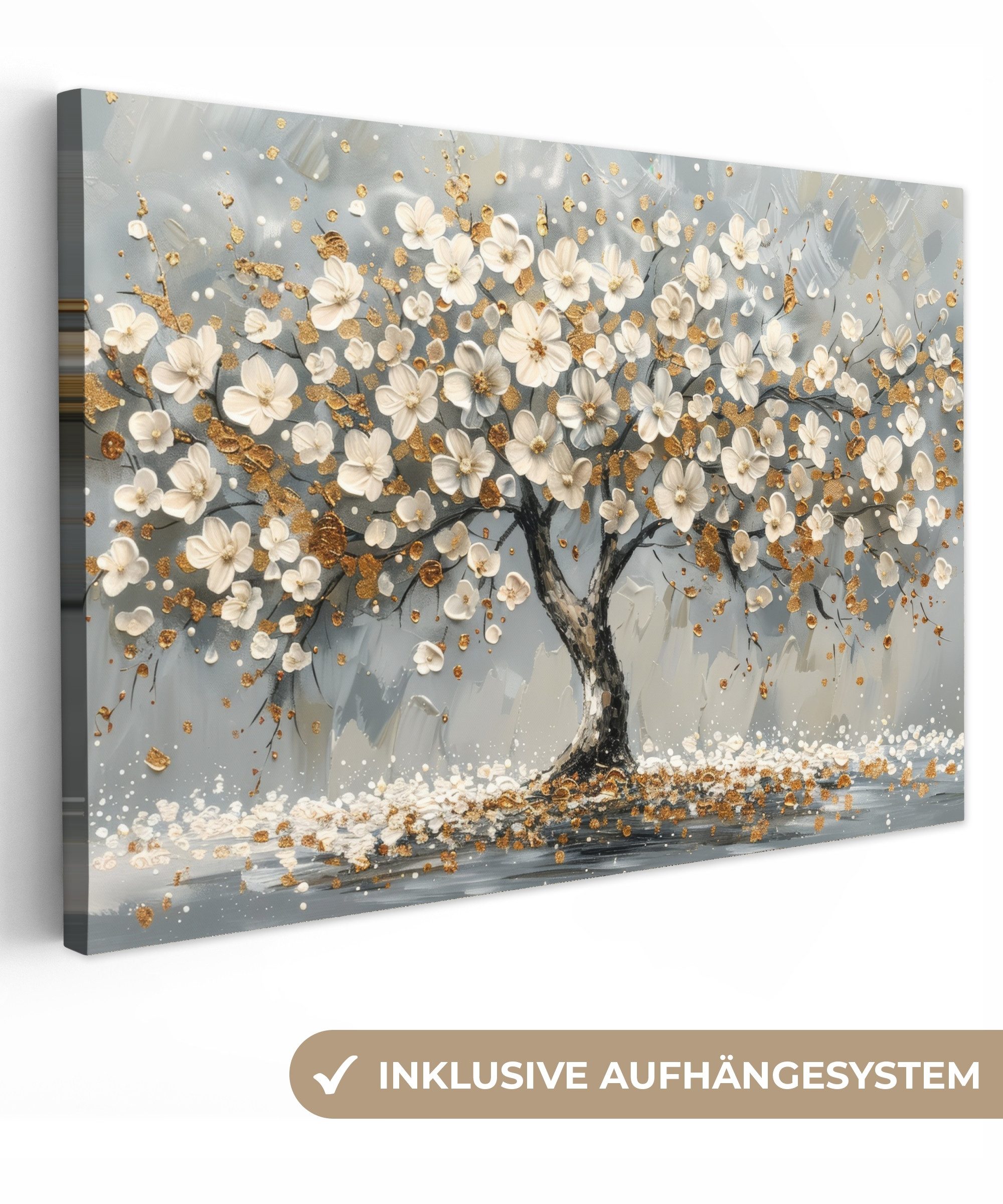OneMillionCanvasses® Leinwandbild Baum - Gold - Blumen - Abstrakt - Kunst, günstig online kaufen