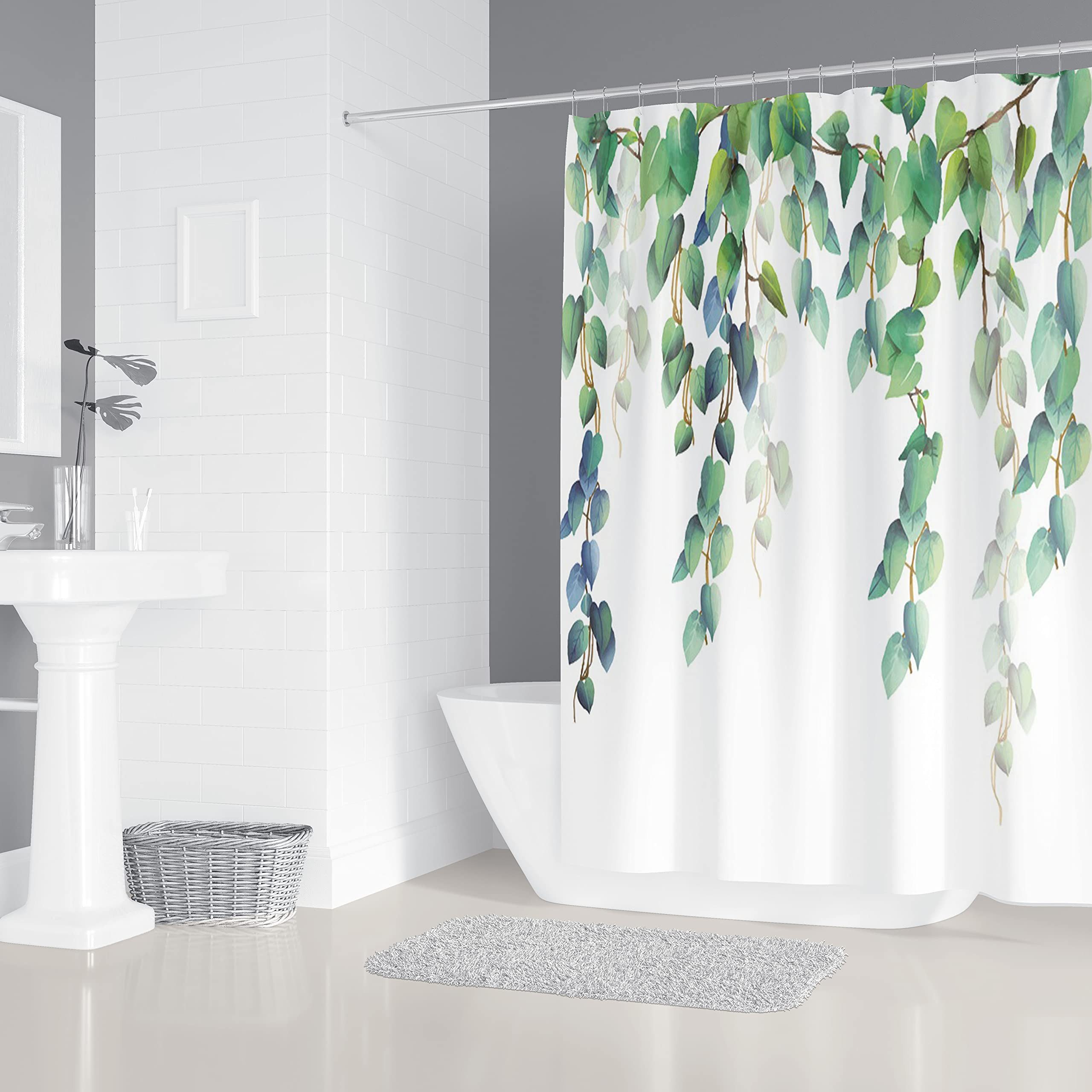 M&W DAS DESIGN Duschvorhang Duschvorhang blaue Pflanzen Shower curtains Anti schimmel 180x200cm Breite 120 cm – Bild 3 von 4