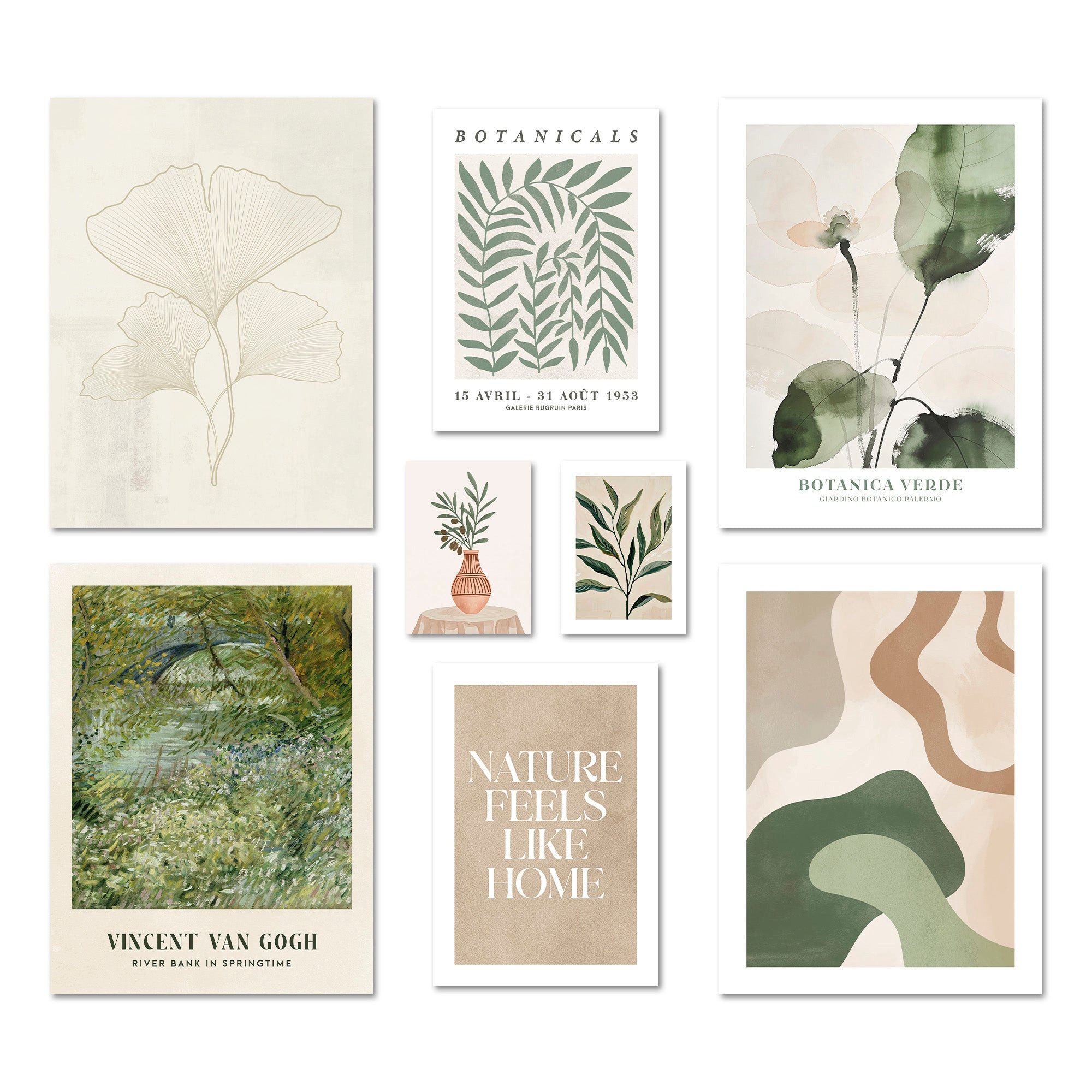 ARTFAVES Bilder-Collage Poster Set Botanica Verde I mehrteilige Bilderwand I Wandbilder Abstra, (Wandbilder modern, 8 St)