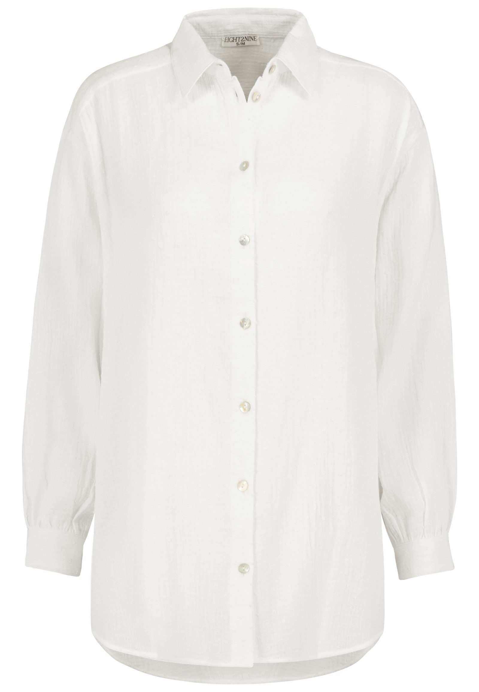 Eight2Nine Blusenshirt Leichtes Strukturdesign Knopfleiste für Damen (1-tlg) Baumwolle Normal Fit Knopfleiste Langarm Einfarbig