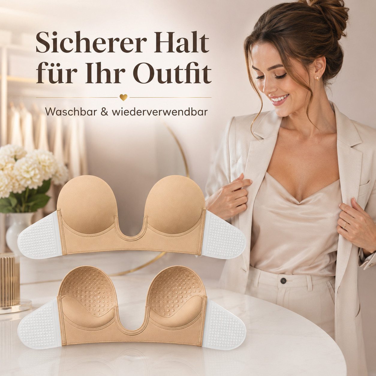 Diyarts Push-up-BH (Push-Up Effekt, trägerlos und rückenfrei) Selbstklebender Silikon BH – unsichtbarer Halt für rückenfreie Outfits