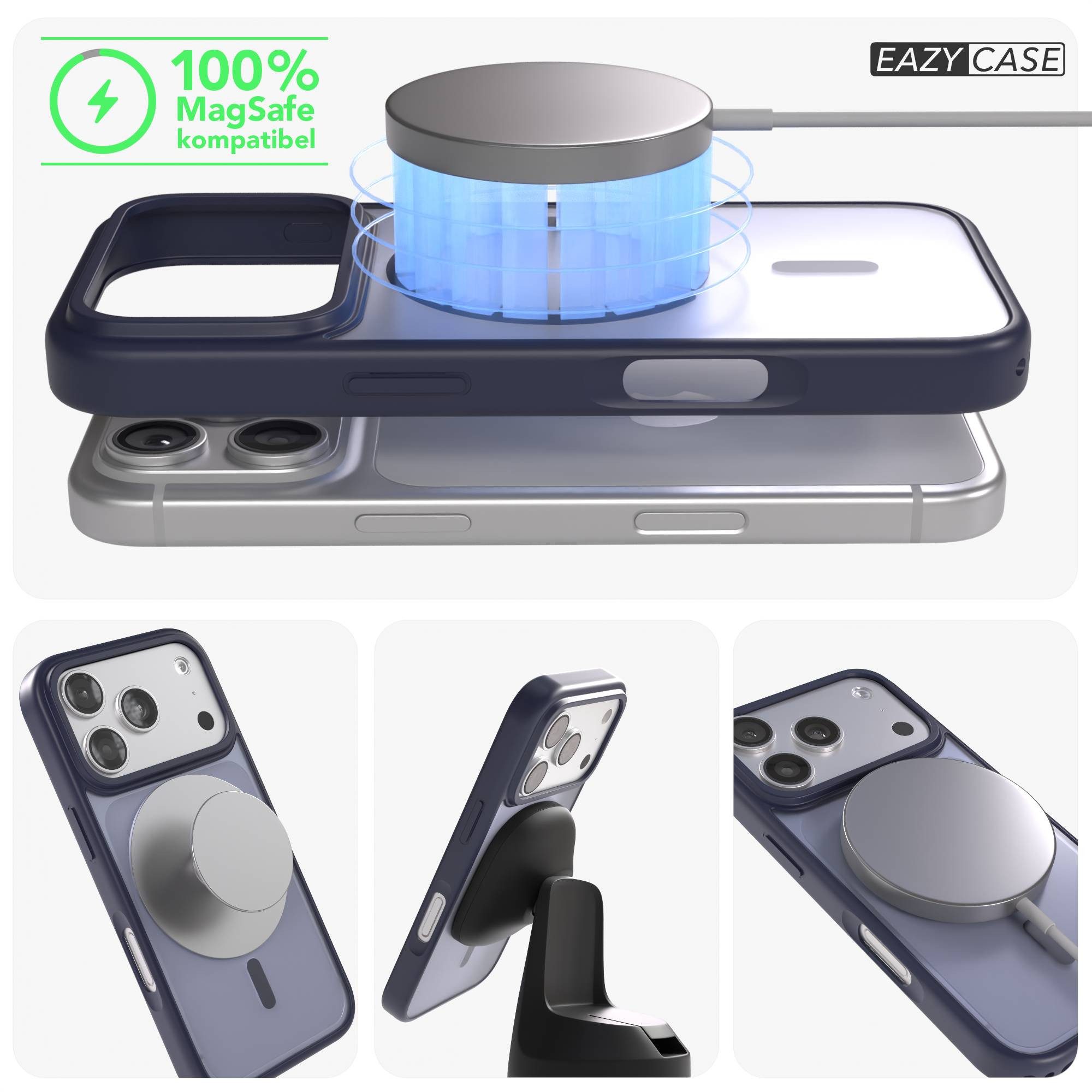 EAZY CASE Handyhülle Outdoor Case MagSafe für Apple iPhone 17 Pro 6,3 Zoll, Handy Cover MagSafe Slim Silicon Hülle Outdoorcase stoßfest Dunkelblau