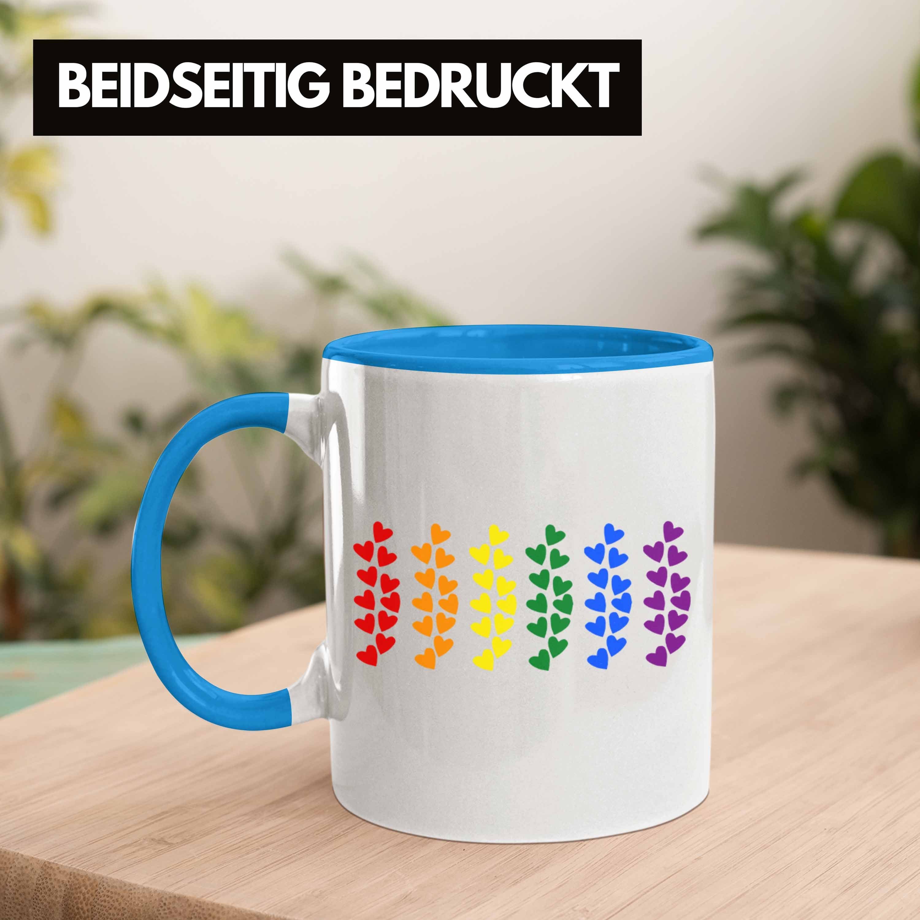 Pride Lesben Regenbogen Flagge Herzen Trendation - LGBT Geschenk Schwule Transgender Trendation Blau Grafik Tasse Tasse