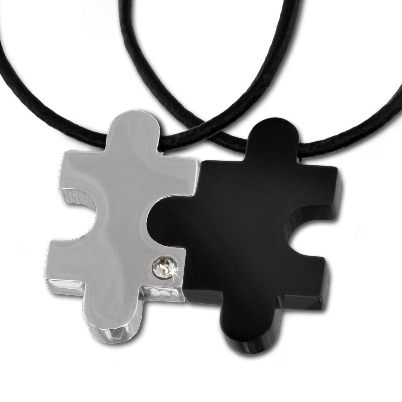 Amello Edelstahlkette Amello Puzzle Halskette silber und schwarz (Halskette günstig online kaufen