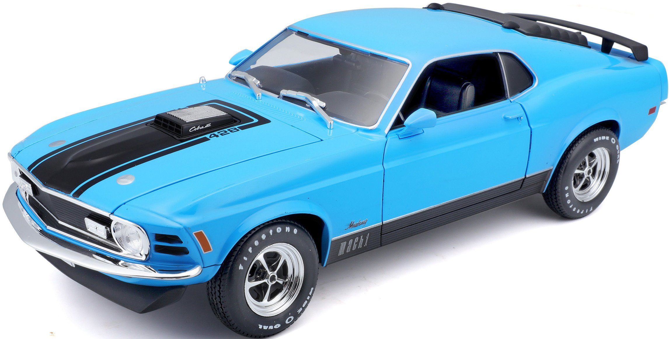 Maisto® Modellauto Ford Mustang Mach 1, 70, blau, Maßstab 1:18