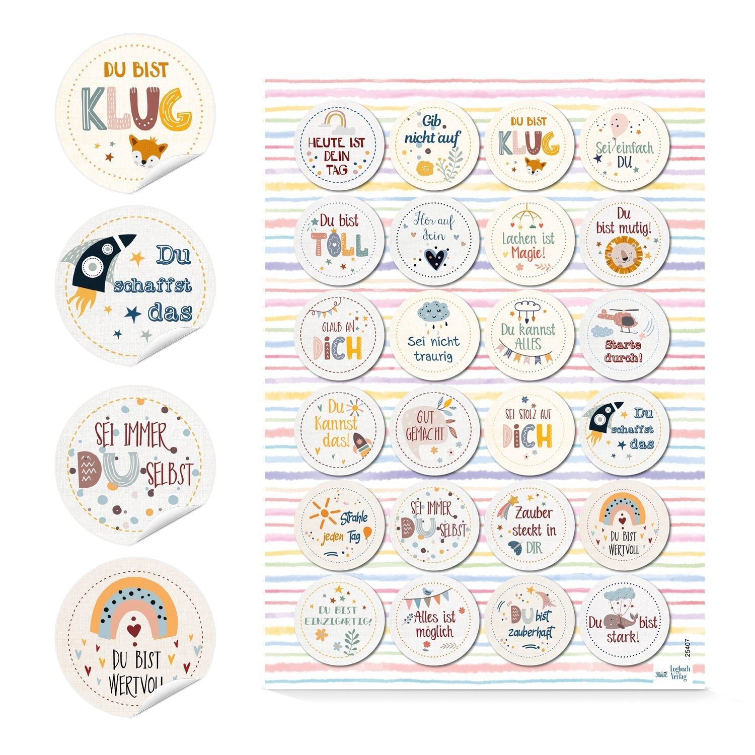Logbuch-Verlag Aufkleber Motivationsaufkleber Kinder 24 Stück –runde Affirmations-Sticker mit