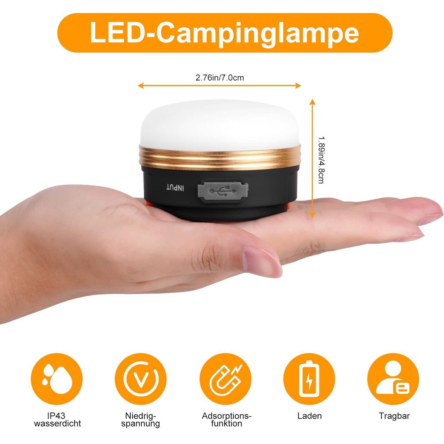 DESUO LED Gartenleuchte LED Campinglampe Aufladbar 3 Modi SOS Leuchtmodi Wasserdicht Outdoor