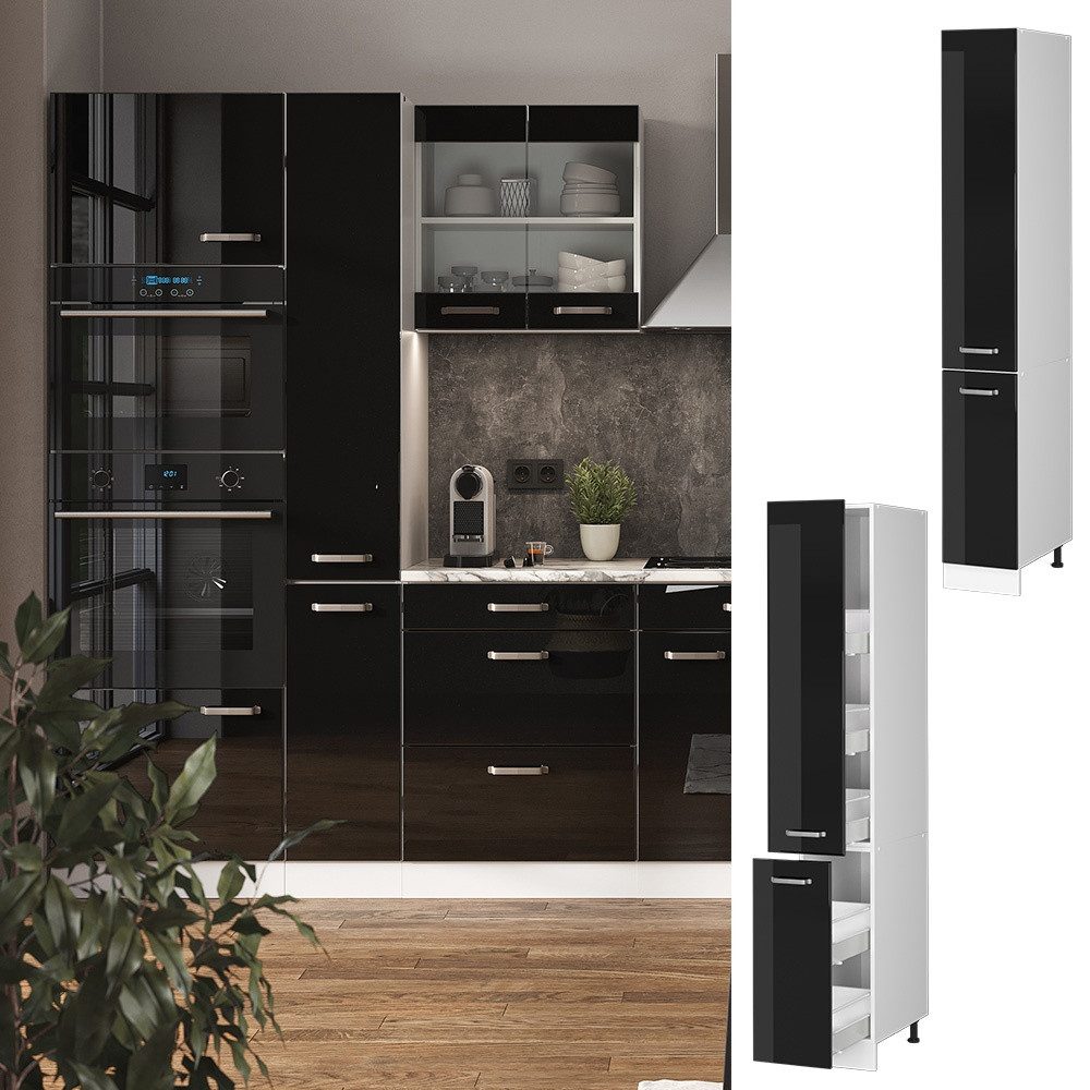 Vicco Hochschrank R-Line, Schwarz Hochglanz/Weiß, 30 cm (1-St)