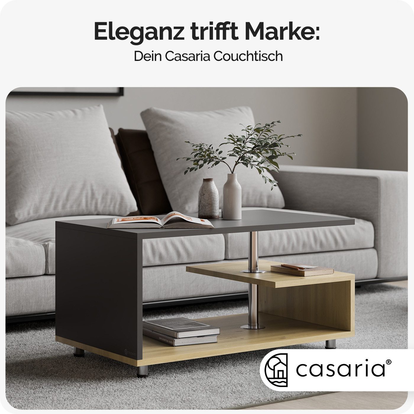 Casaria Couchtisch, Stauraum 3 Ablagen Holz Modern Höhenverstellbar 95x55x5 günstig online kaufen